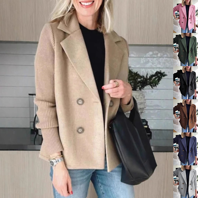 Manteau décontracté à manches patchwork boutonnées