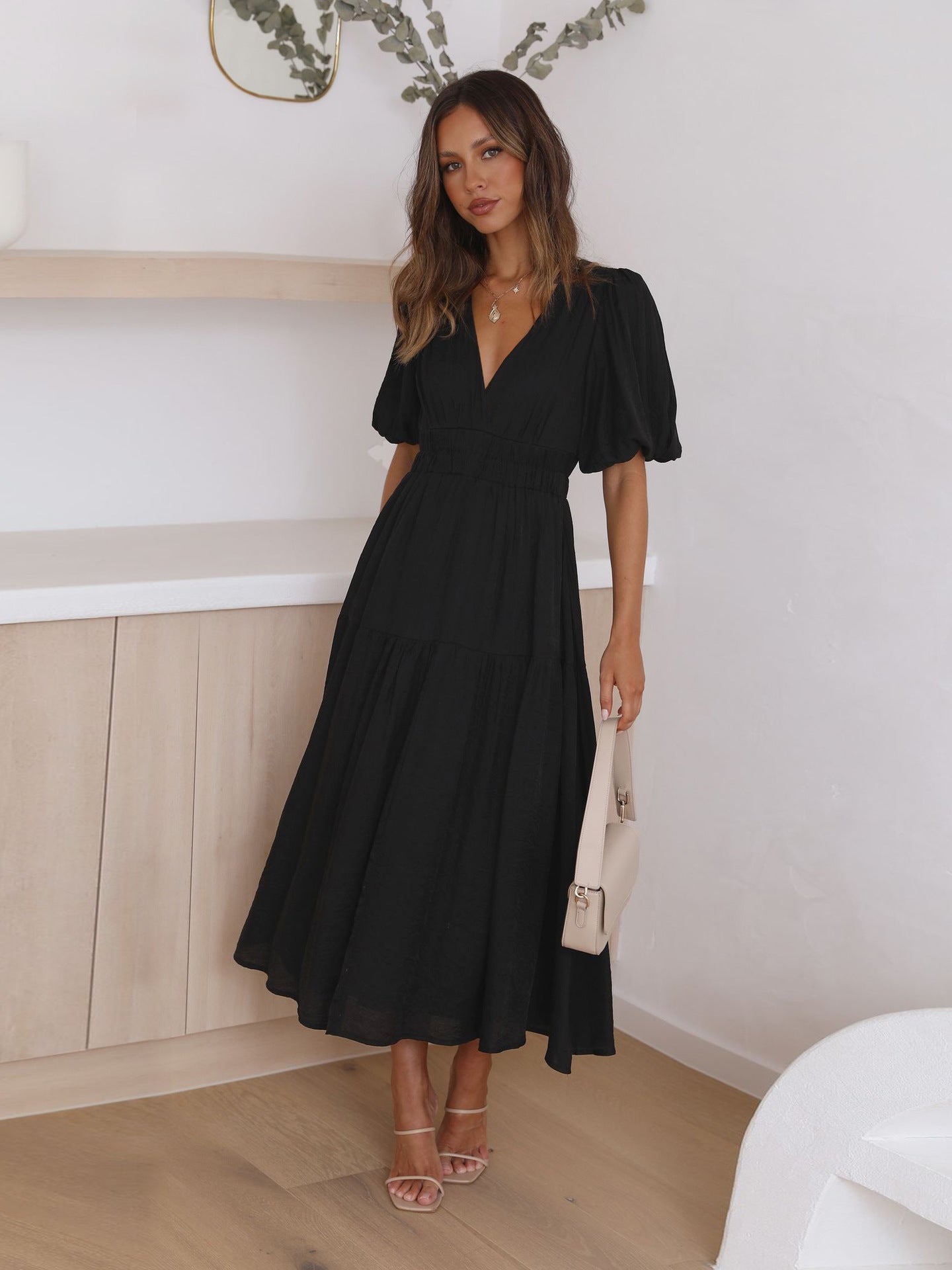 Robe longue bohème à manches bouffantes