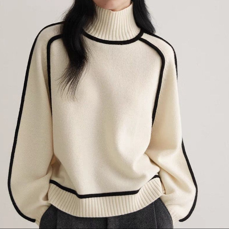 Pull Tricoté Mi-Col Roulé en Trois Dimensions