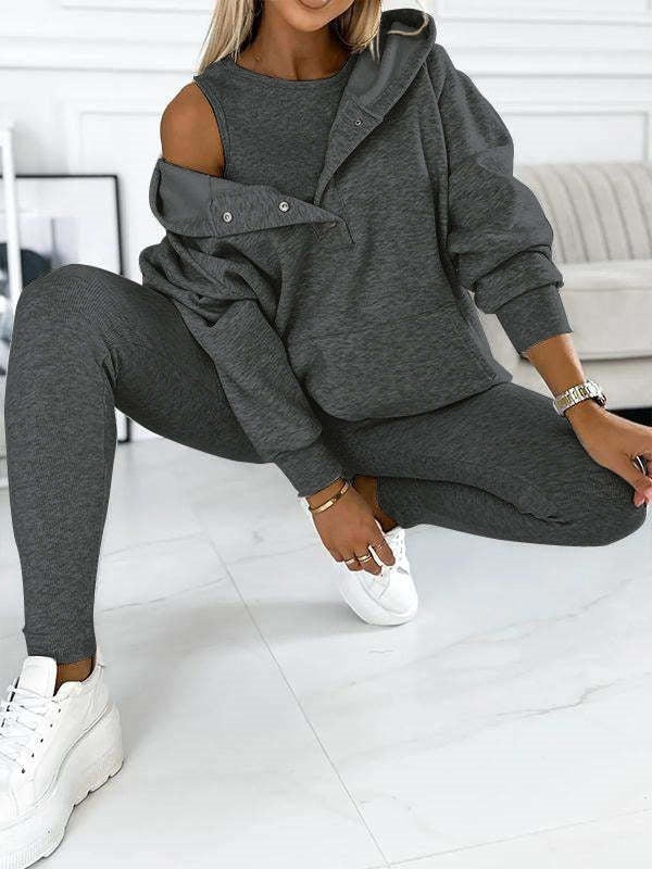 Ensemble sportif 3 pièces femme - Sweat à capuche, brassière et legging