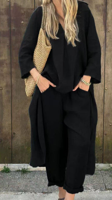 Ensemble Léonie - 2 Pièces Asymétrique Col V avec Poches
