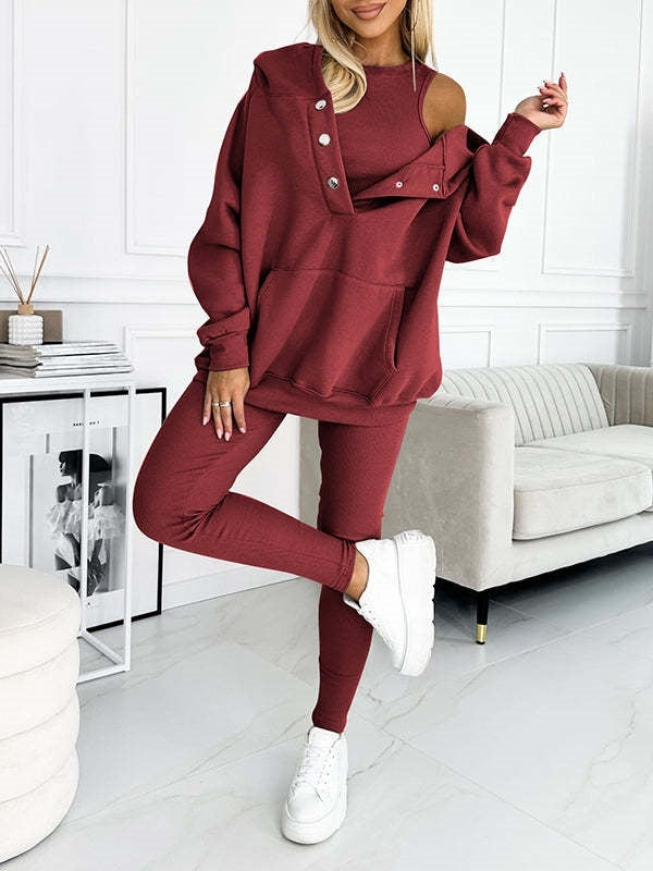 Ensemble sportif 3 pièces femme - Sweat à capuche, brassière et legging
