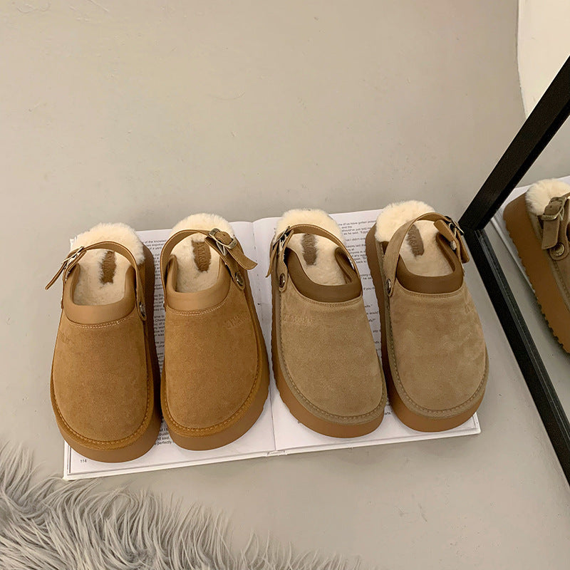 Chaussons mi-bas en fourrure à semelle épaisse et bride ajustable