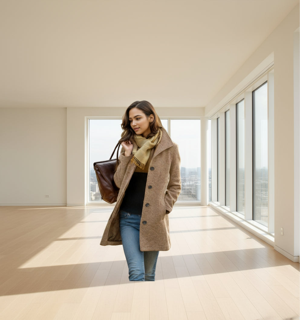 Manteau en laine uni pour femmes - Longueur moyenne