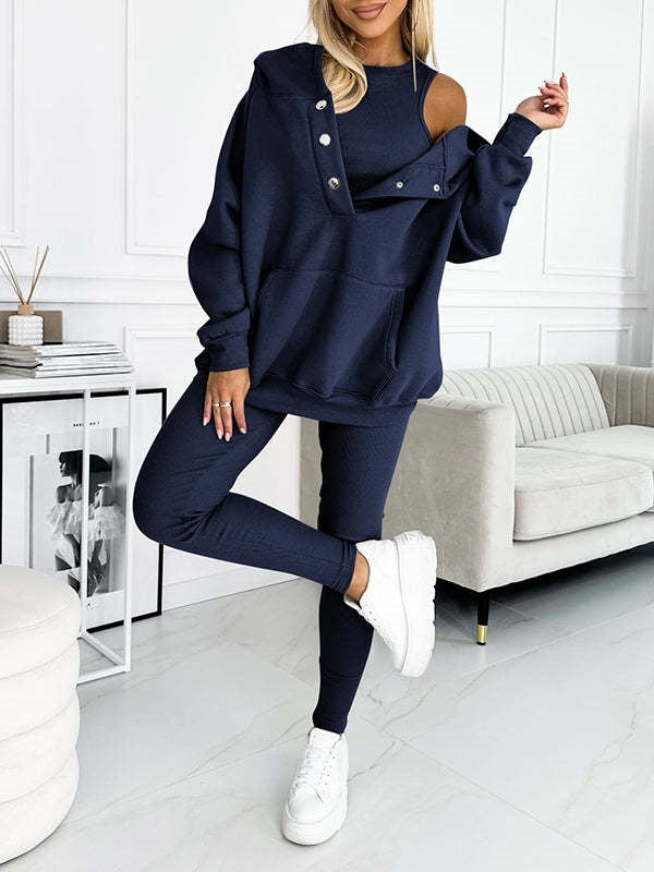 Ensemble sportif 3 pièces femme - Sweat à capuche, brassière et legging
