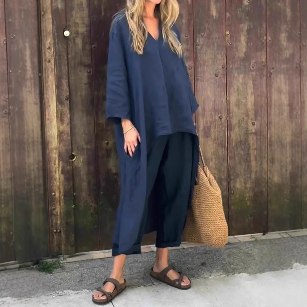 Ensemble Léonie - 2 Pièces Asymétrique Col V avec Poches
