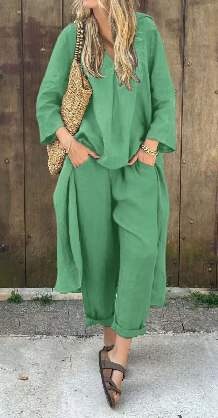 Ensemble Léonie - 2 Pièces Asymétrique Col V avec Poches