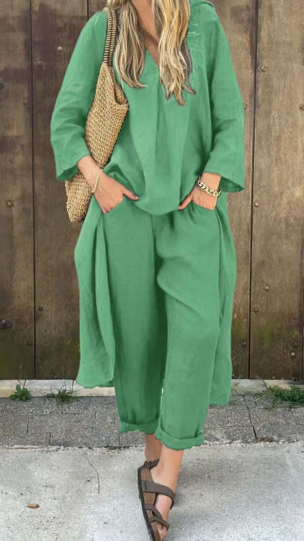 Ensemble Léonie - 2 Pièces Asymétrique Col V avec Poches