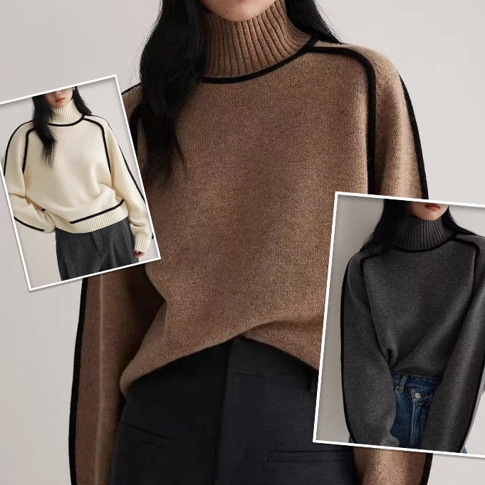 Pull Tricoté Mi-Col Roulé en Trois Dimensions