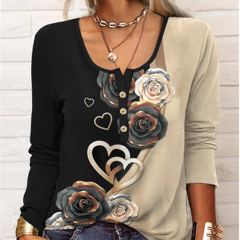 T-shirt géométrique , col U boutonné