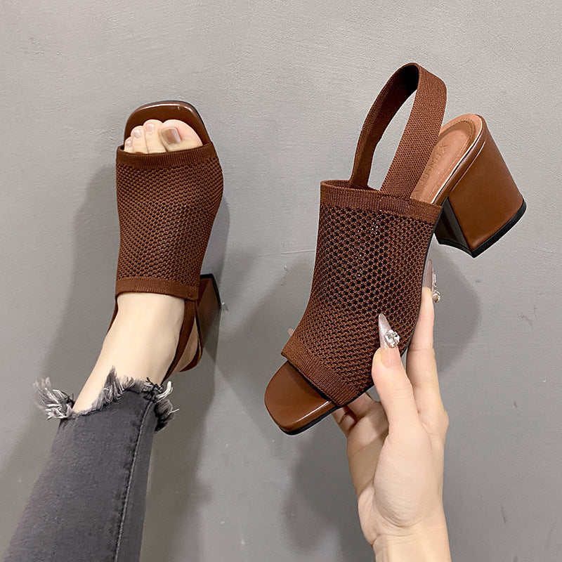 Sandales à Talons Épais en Maille – Style Chic Européen