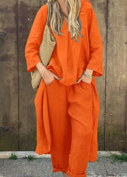 Ensemble Léonie - 2 Pièces Asymétrique Col V avec Poches