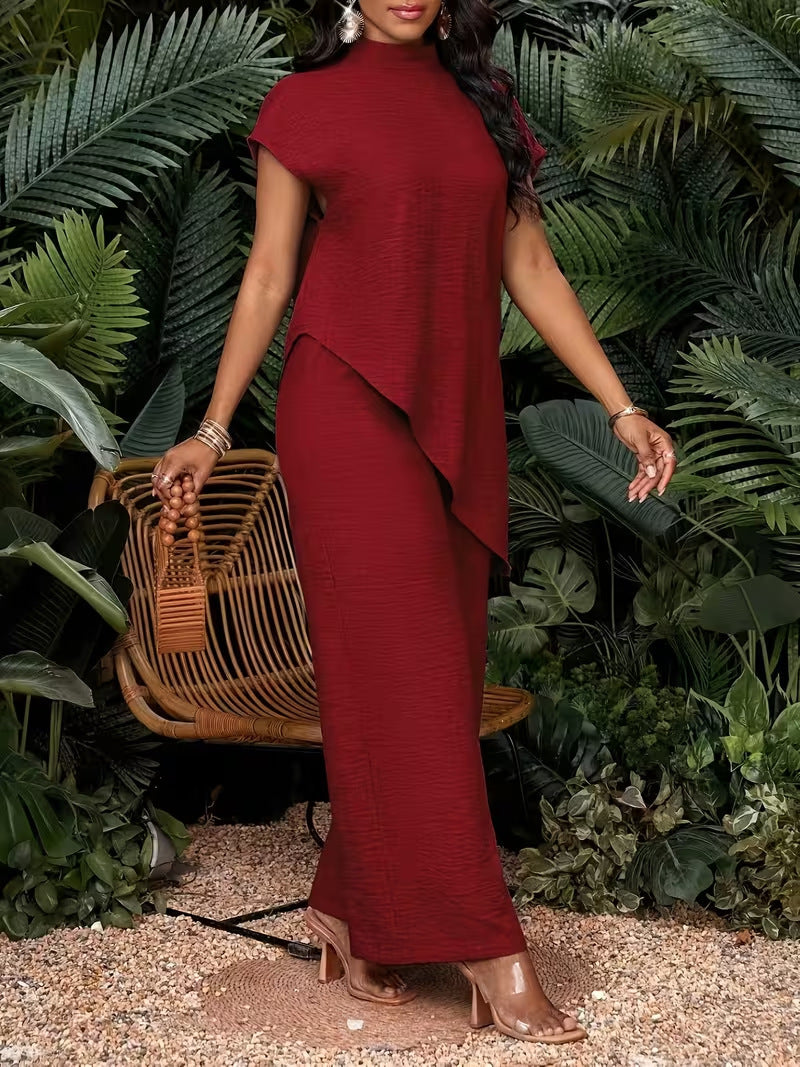 Asymmetric Blouse and Maxi Skirt Set - Chic and Loose Fit