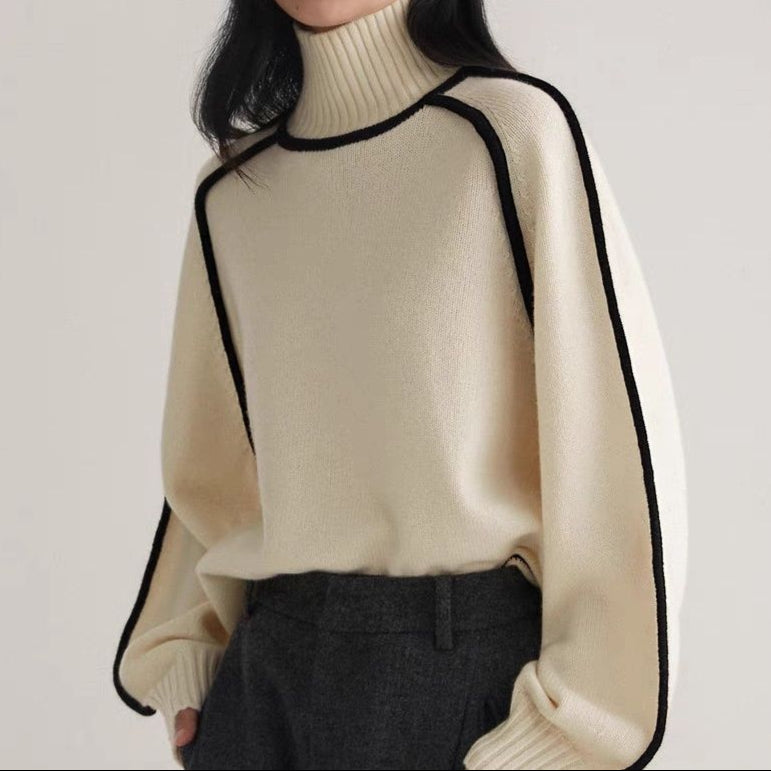 Pull Tricoté Mi-Col Roulé en Trois Dimensions