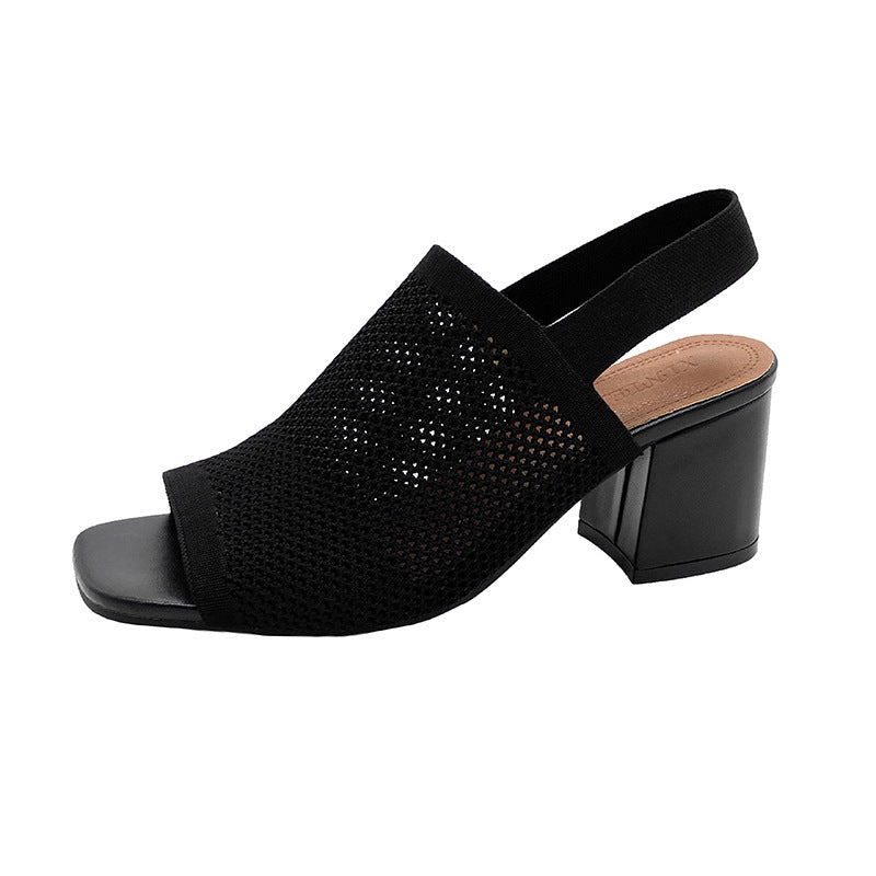 Sandales à Talons Épais en Maille – Style Chic Européen