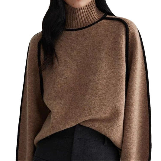Pull Tricoté Mi-Col Roulé en Trois Dimensions