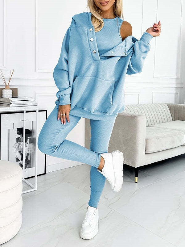 Ensemble sportif 3 pièces femme - Sweat à capuche, brassière et legging