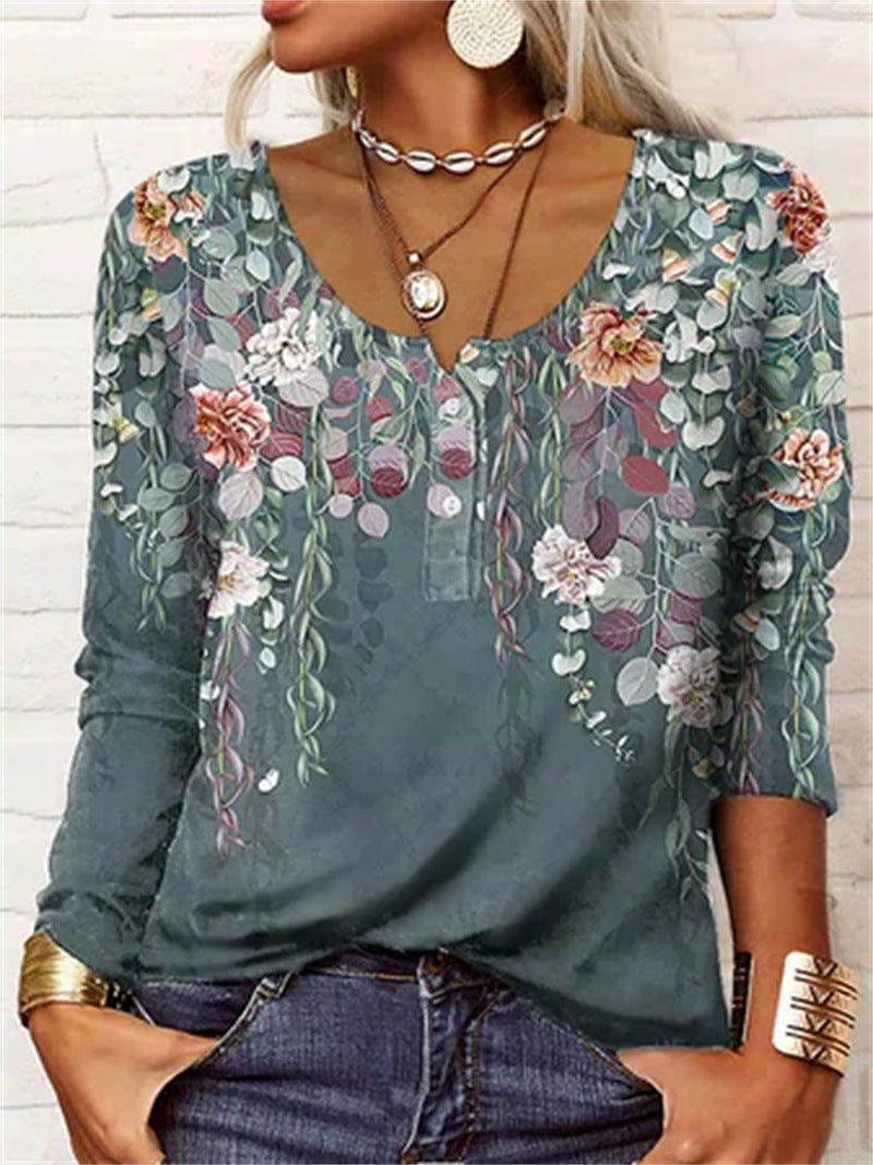 T-shirt géométrique , col U boutonné