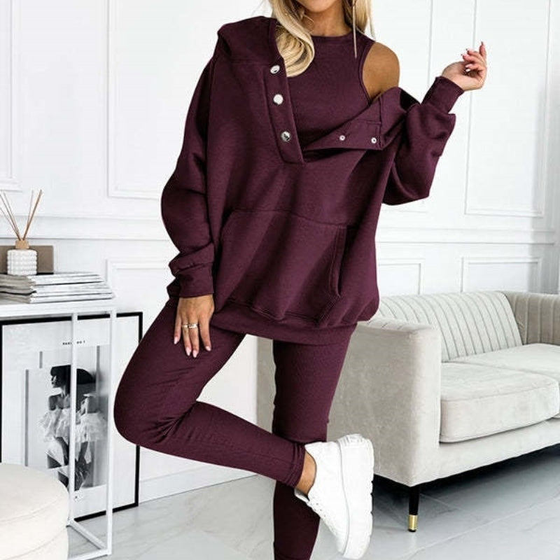 Ensemble sportif 3 pièces femme - Sweat à capuche, brassière et legging