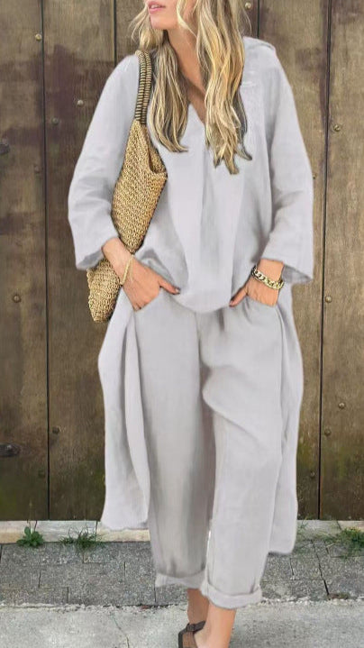 Ensemble Léonie - 2 Pièces Asymétrique Col V avec Poches