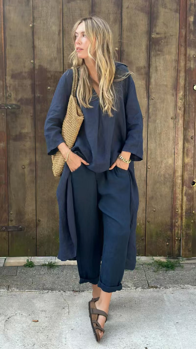 Ensemble Léonie - 2 Pièces Asymétrique Col V avec Poches