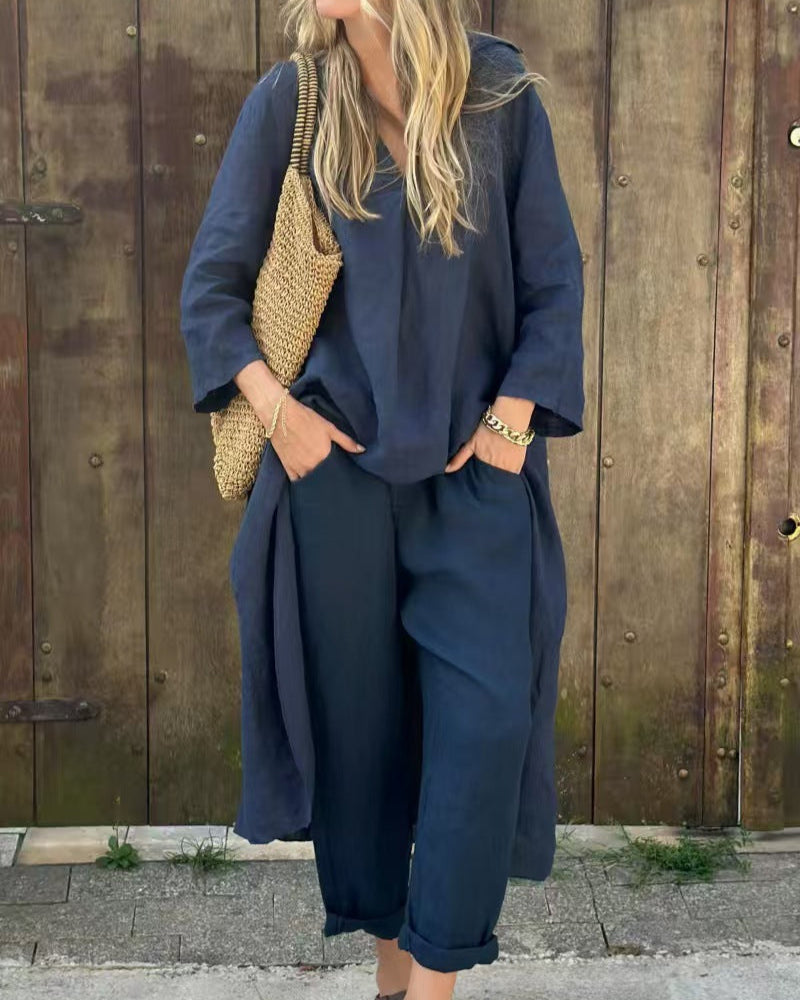 Ensemble Léonie - 2 Pièces Asymétrique Col V avec Poches