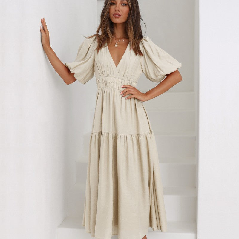 Robe longue bohème à manches bouffantes