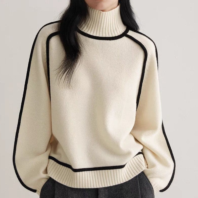 Pull Tricoté Mi-Col Roulé en Trois Dimensions