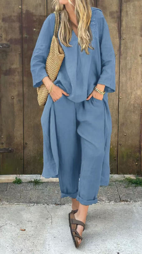 Ensemble Léonie - 2 Pièces Asymétrique Col V avec Poches