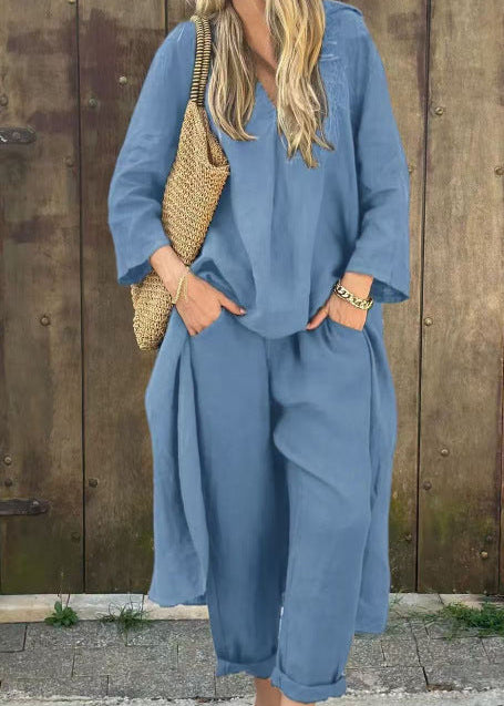 Ensemble Léonie - 2 Pièces Asymétrique Col V avec Poches