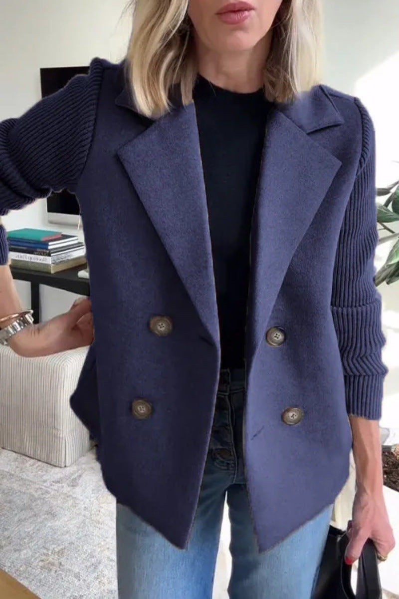 Manteau décontracté à manches patchwork boutonnées