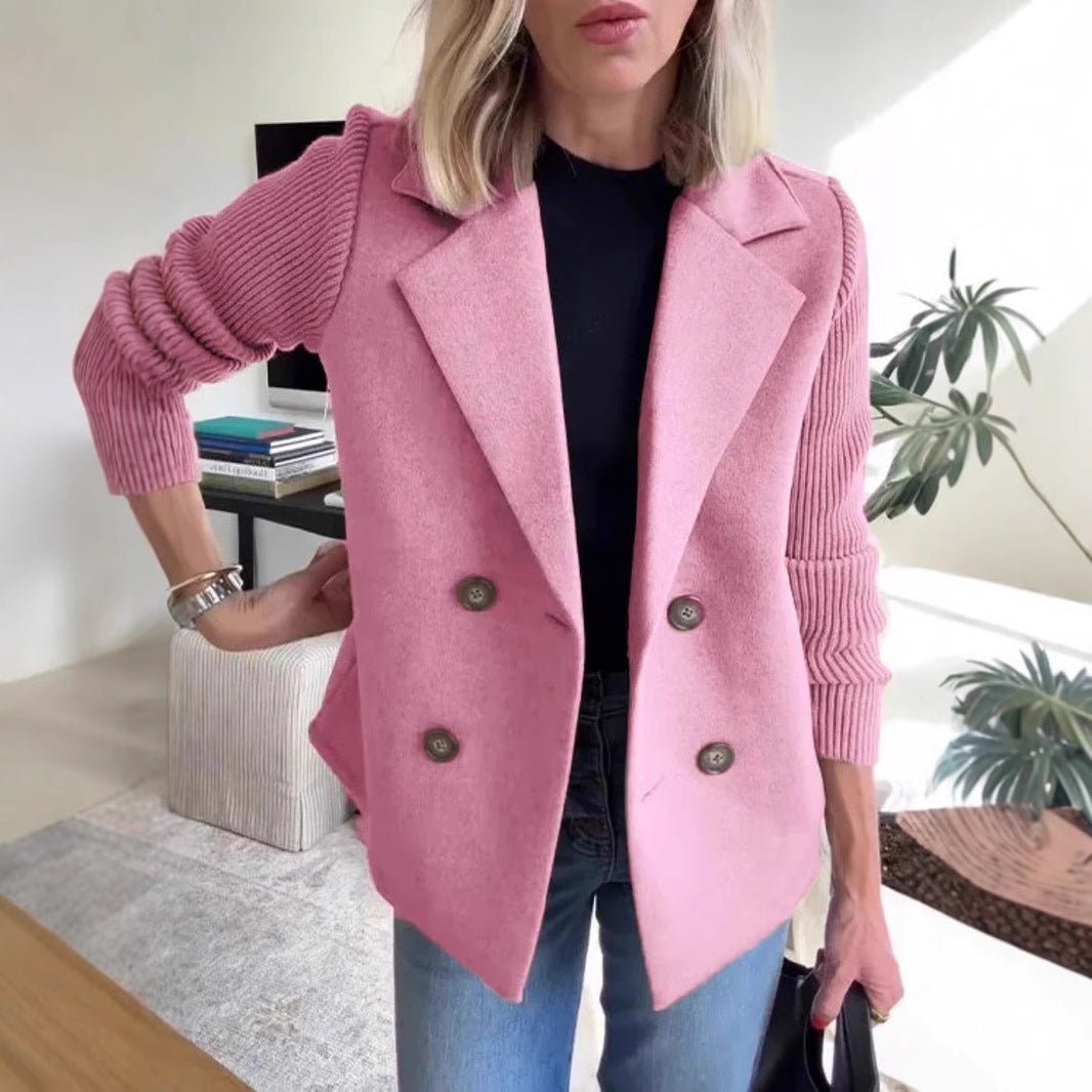 Manteau décontracté à manches patchwork boutonnées