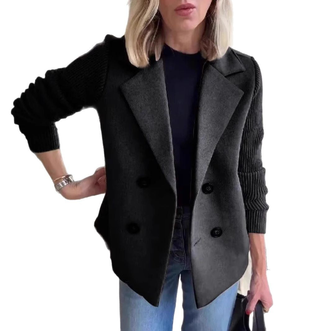 Manteau décontracté à manches patchwork boutonnées