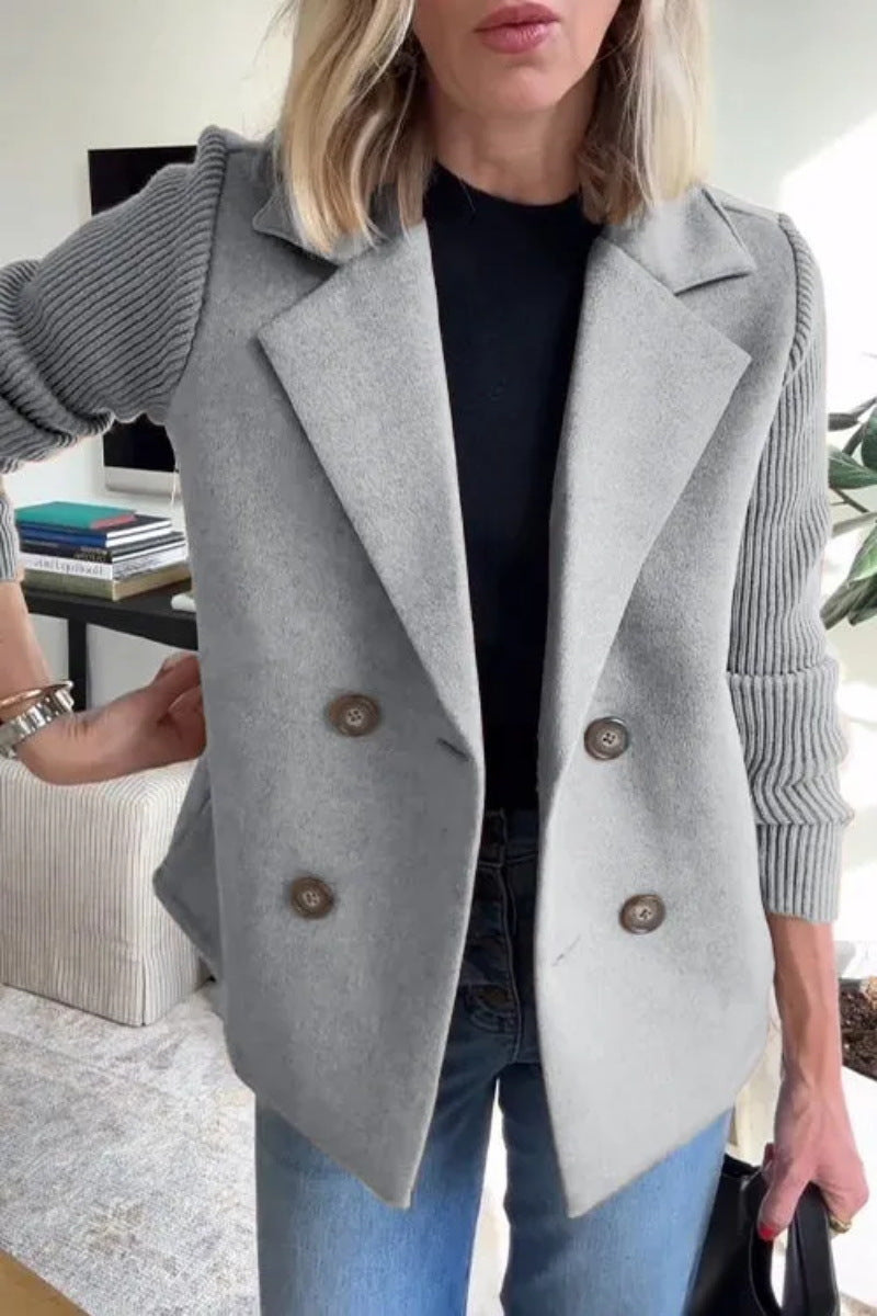 Manteau décontracté à manches patchwork boutonnées