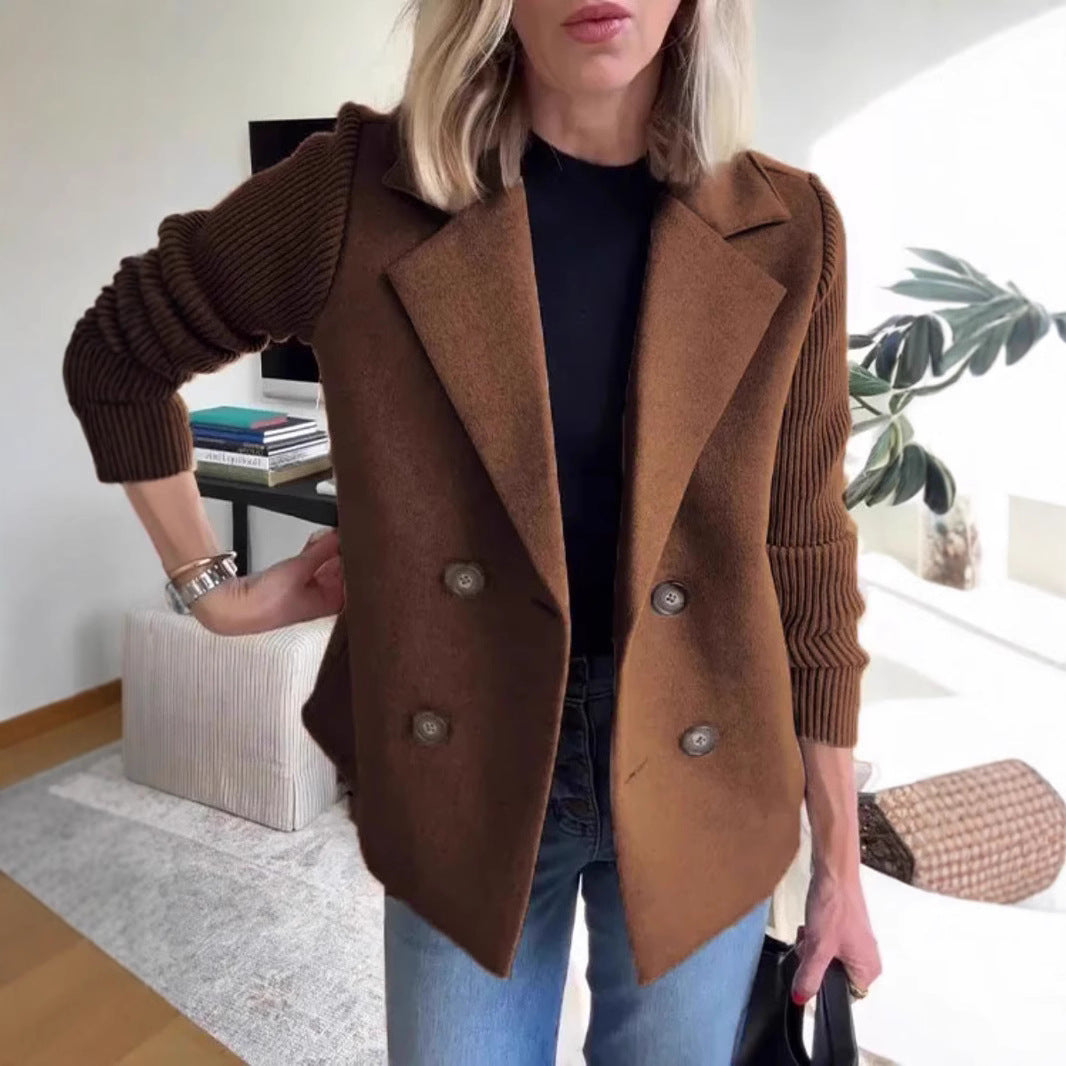 Manteau décontracté à manches patchwork boutonnées