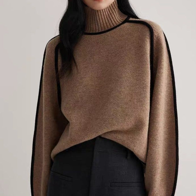 Pull Tricoté Mi-Col Roulé en Trois Dimensions