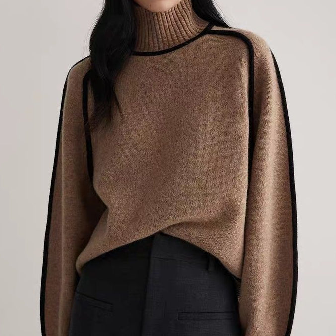 Pull Tricoté Mi-Col Roulé en Trois Dimensions
