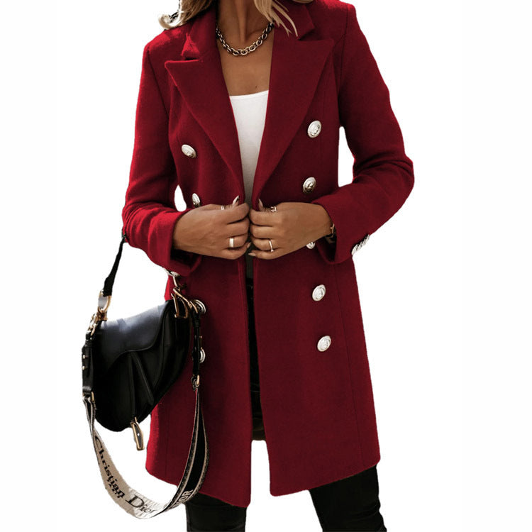 Manteau en Laine à Col Rabattu pour Femmes