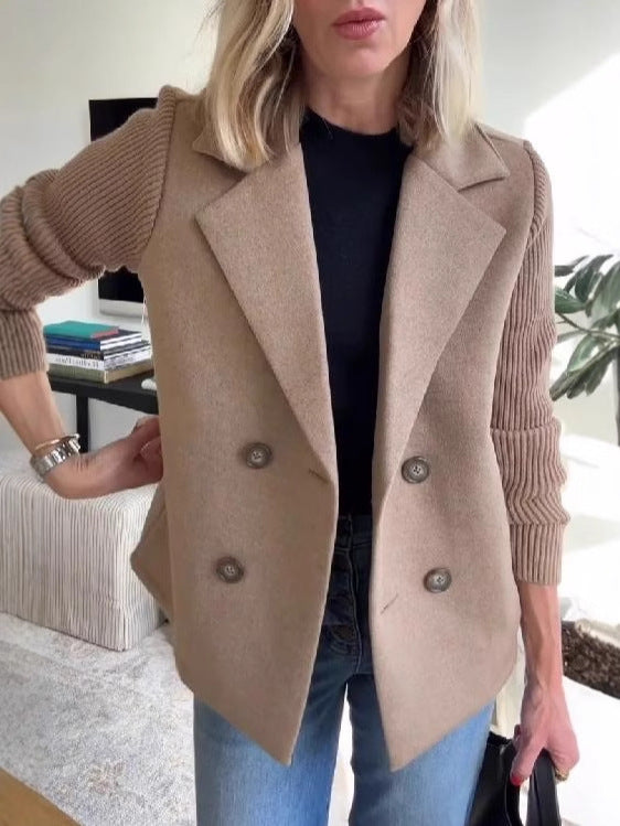 Manteau décontracté à manches patchwork boutonnées