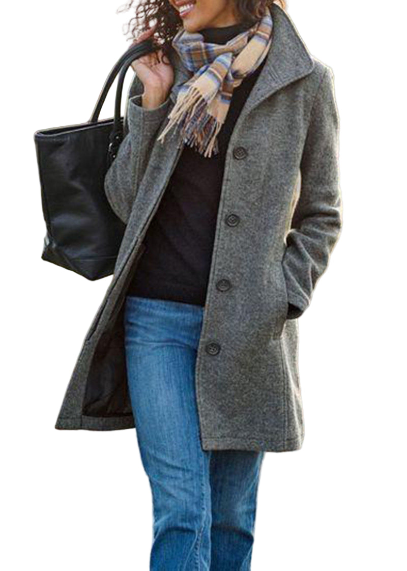 Manteau en laine uni pour femmes - Longueur moyenne