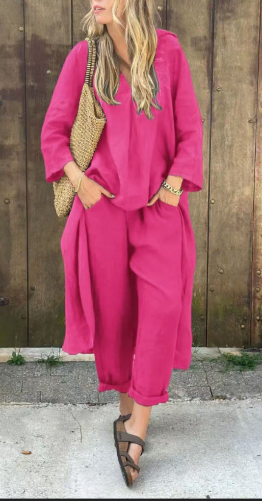 Ensemble Léonie - 2 Pièces Asymétrique Col V avec Poches