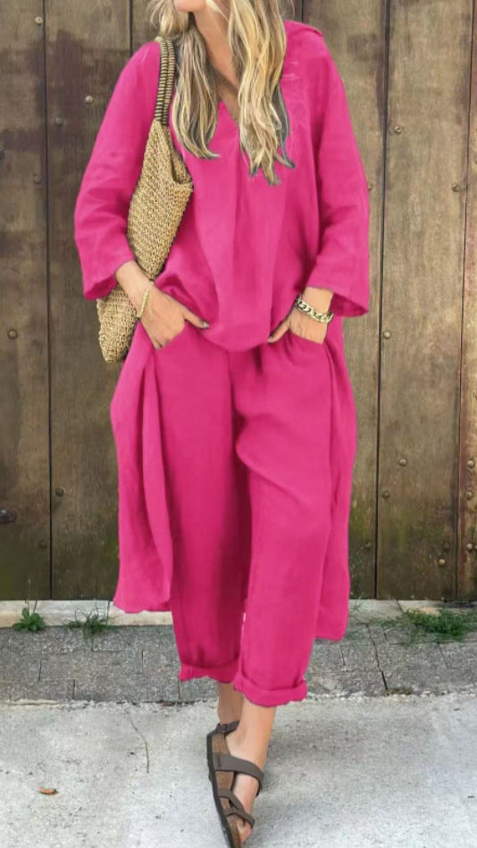 Ensemble Léonie - 2 Pièces Asymétrique Col V avec Poches