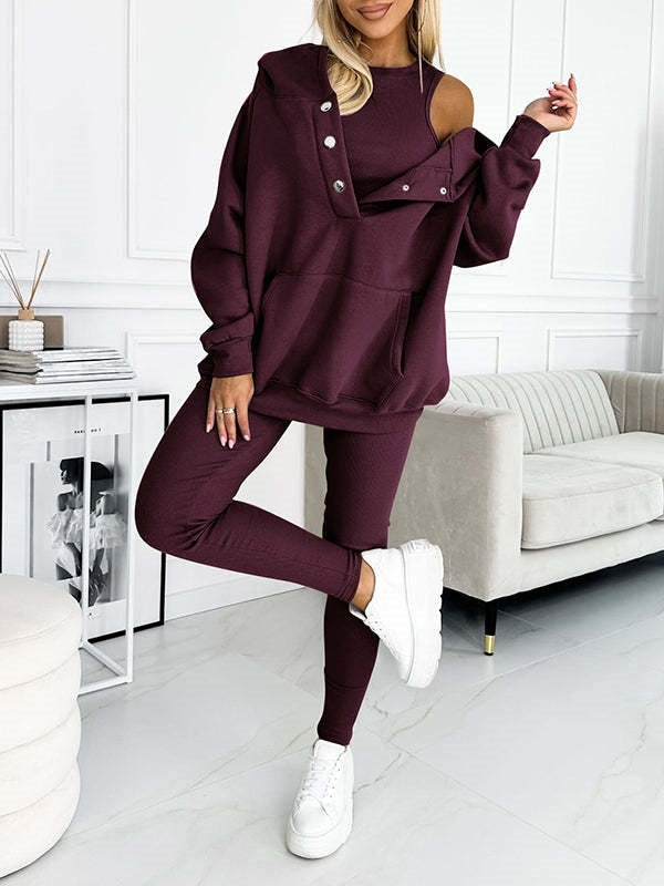 Ensemble sportif 3 pièces femme - Sweat à capuche, brassière et legging