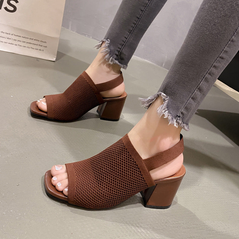 Sandales à Talons Épais en Maille – Style Chic Européen