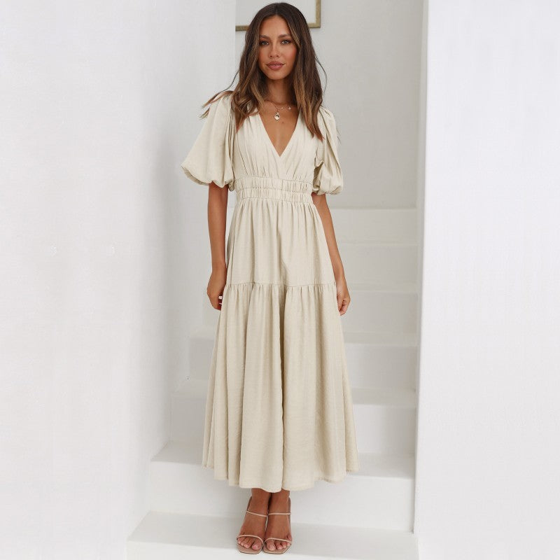 Robe longue bohème à manches bouffantes