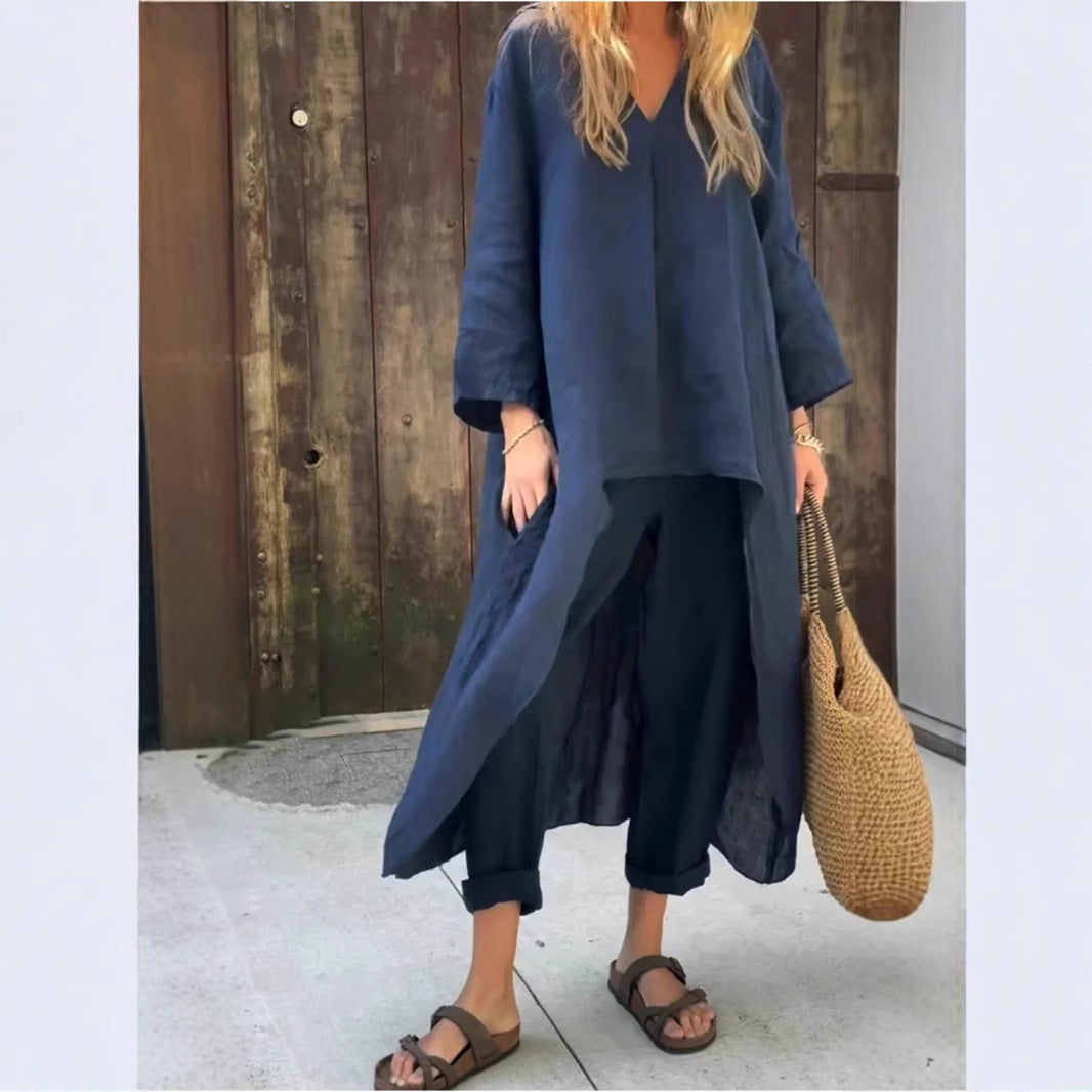 Ensemble Léonie - 2 Pièces Asymétrique Col V avec Poches