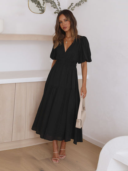 Robe longue bohème à manches bouffantes