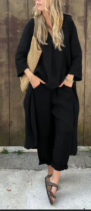 Ensemble Léonie - 2 Pièces Asymétrique Col V avec Poches