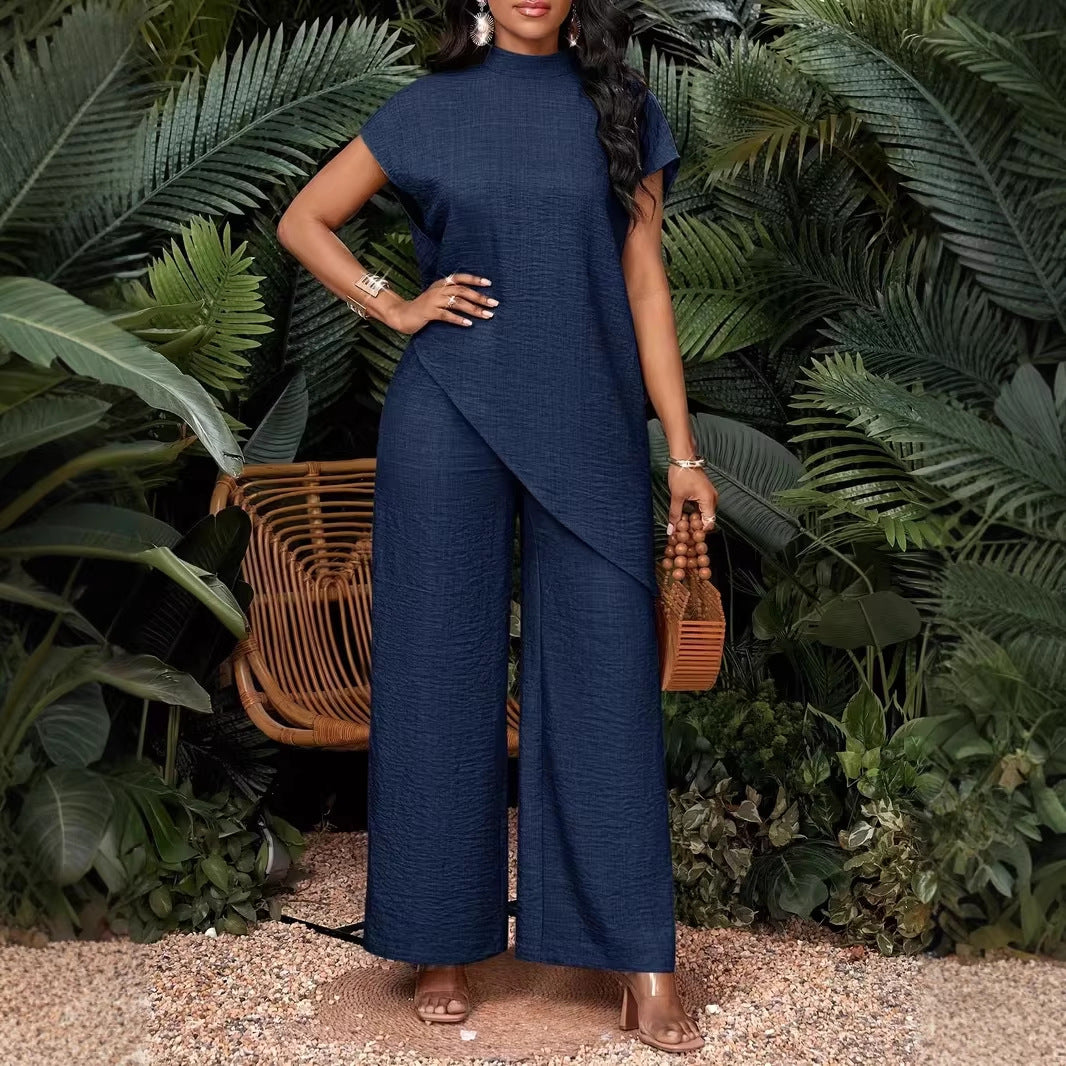 Asymmetric Blouse and Maxi Skirt Set - Chic and Loose Fit