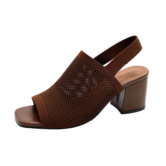 Sandales à Talons Épais en Maille – Style Chic Européen